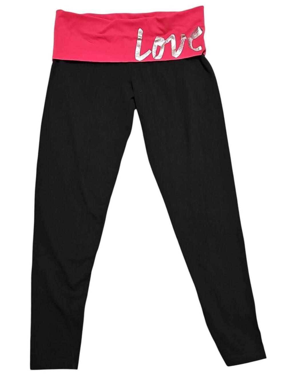 Y2K PINK Victoria’s Secret Yoga Leggings M – Fold‑Over Waistband "Love Pink"